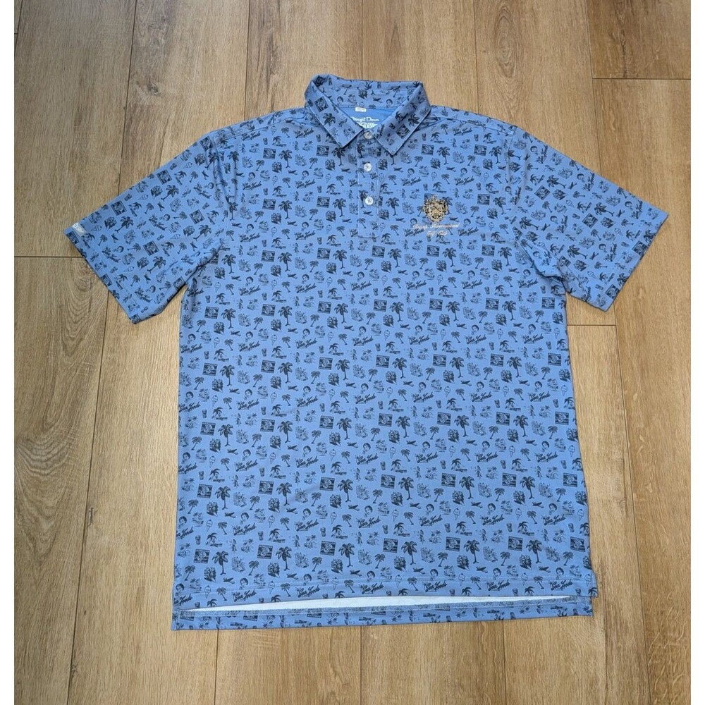 Straight Down Retro Hawaiian Trump International Golf Club Polo Shirt Blue L